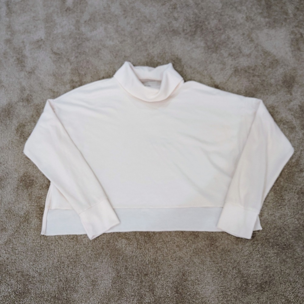 AMERICAN EAGLE CROP LONG SLEEVE TURTLENECK WOMENS SMALL WAFFLE LOUNGE CREAM